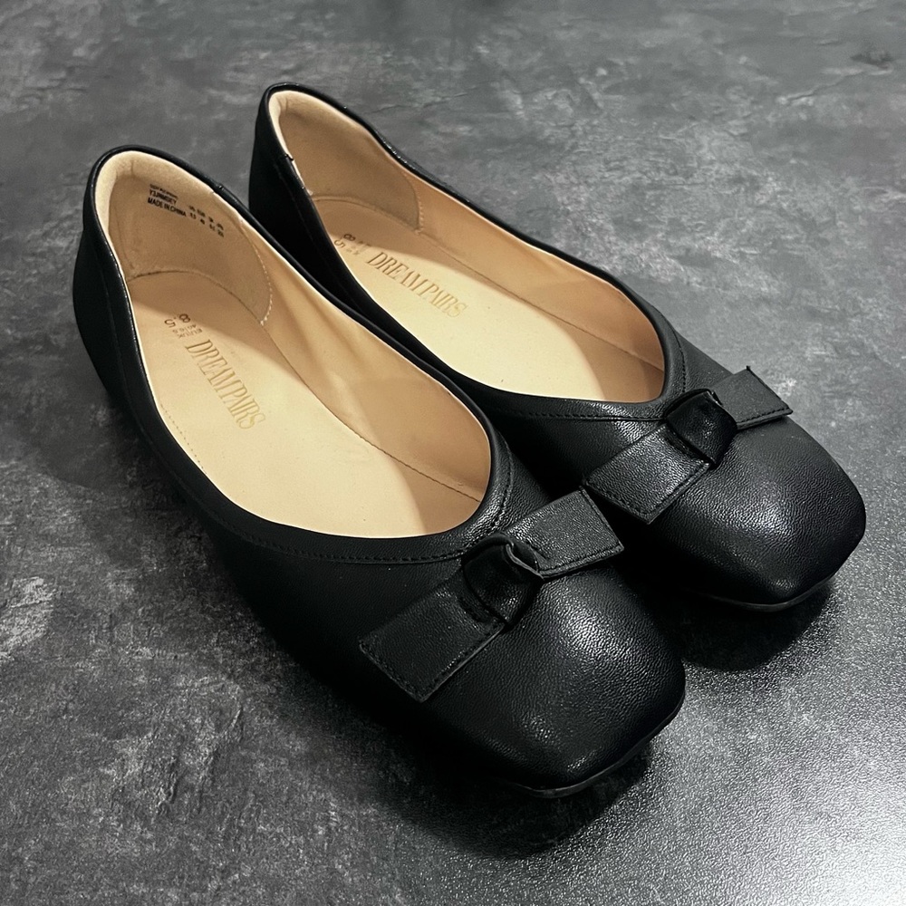 Dream Pairs Low Wedge Dressy Flats Square Toe Black Size 8.5 - Picture 1 of 13